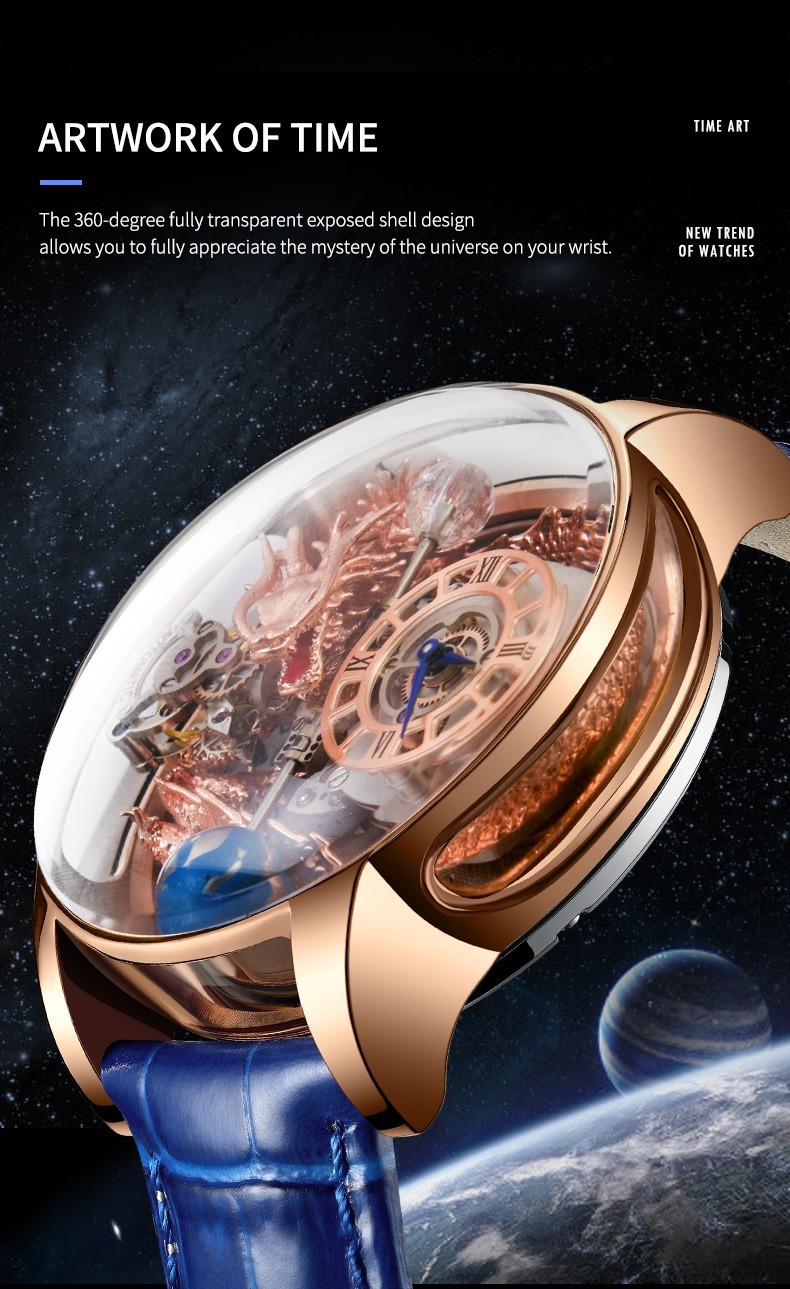 PINDU Luxury Celestial Unmoving Dragon Waterproof Sports Machinery Men’s Watch