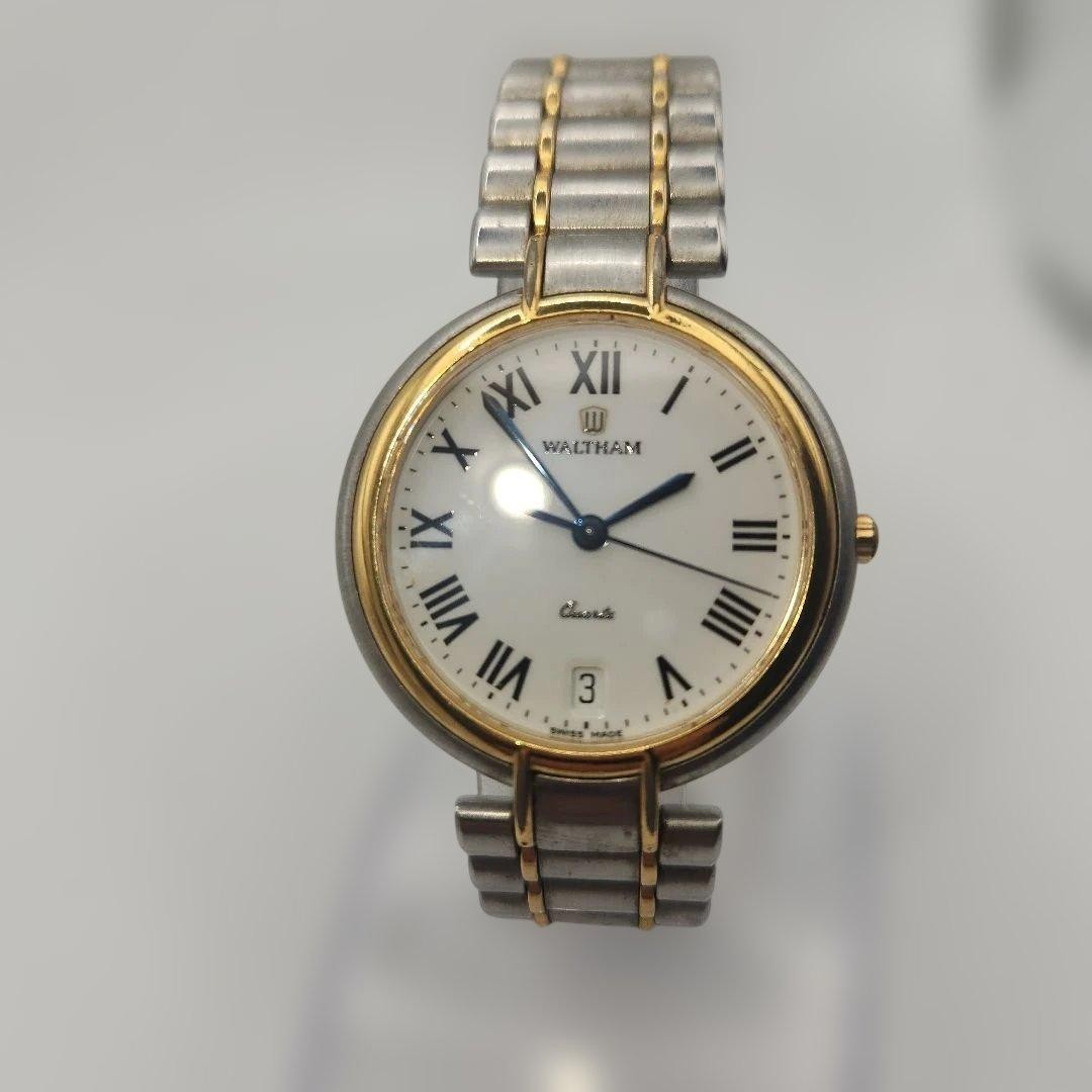Waltham Men’s Vintage Quartz Watch Silver Roman Index Blue Hands Japan 073643
