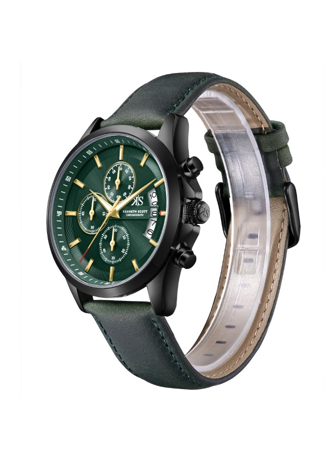 Kenneth Scott Men’s Chronograph Watch | Green Dial, 42mm, 30 m (3 ATM)