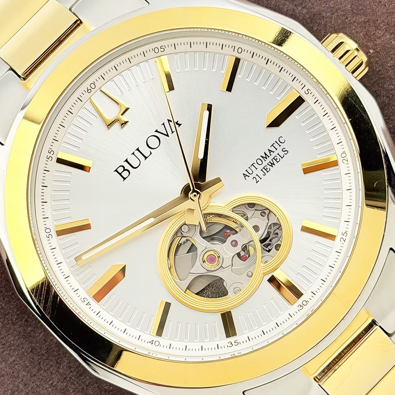 Bulova Surveyor 98A284 Men’s Automatic Watch Stainless Steel Gold Silver Dial