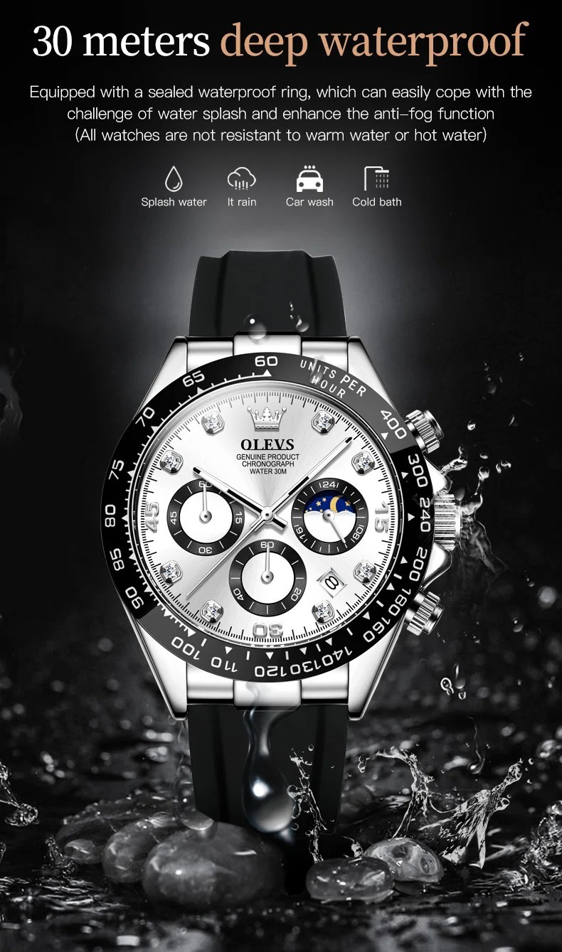 Waterproof Watch Men’s OLEVS Quartz Luxury Luminous Business Date Men Strap