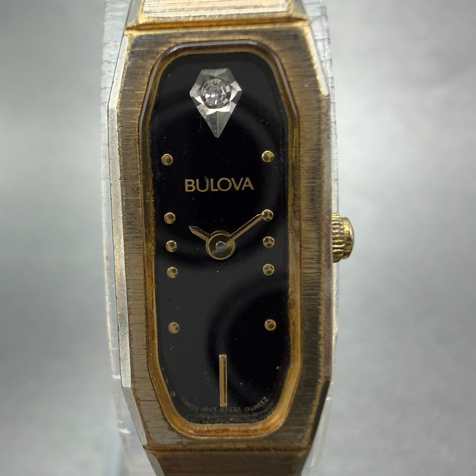 Bulova Watch Women 12mm Black Dial Gold Tone Octagon 92T22 New Battery