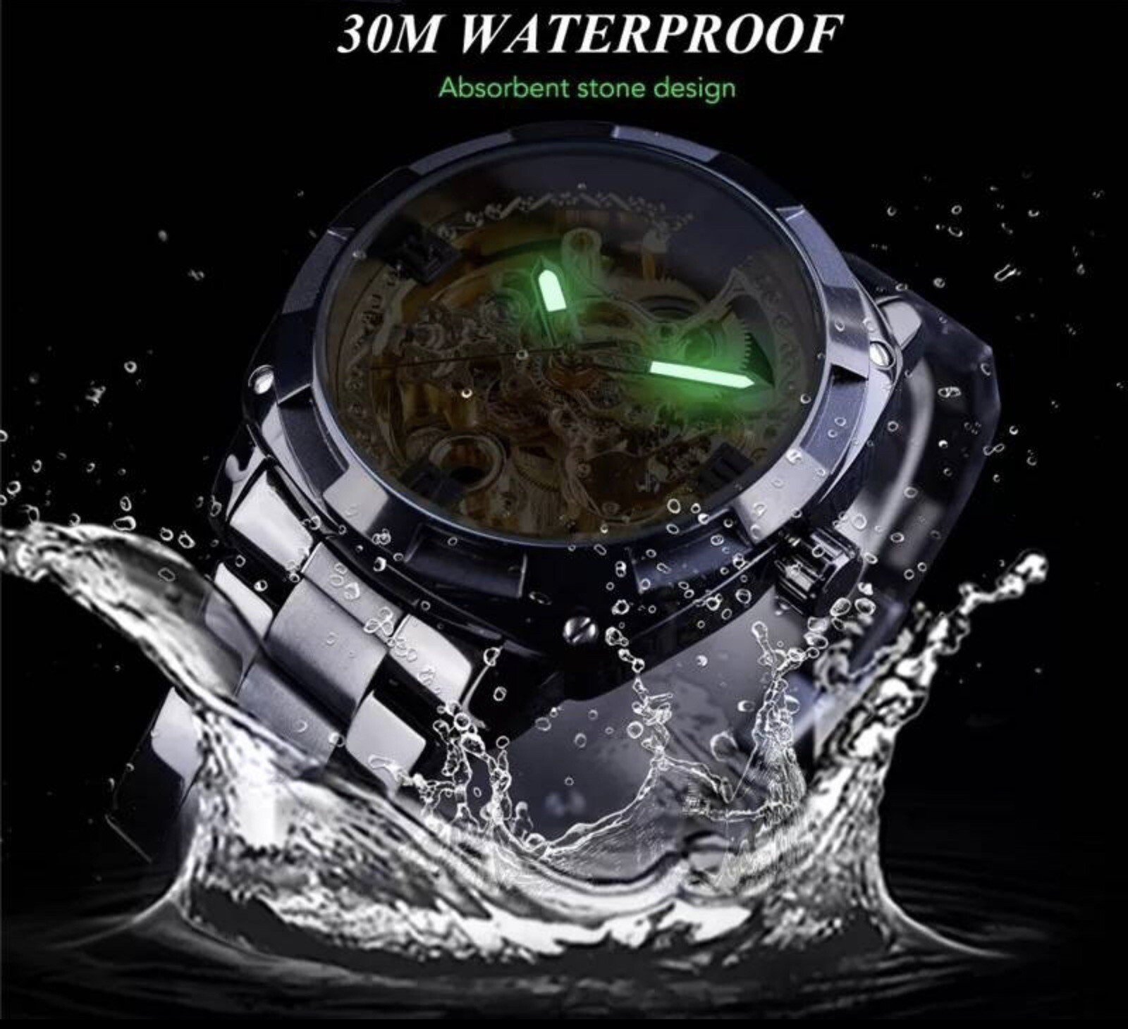 Forsining Mens Skeleton Mechanical Waterproof Luxury Watch Gold Gift Idea