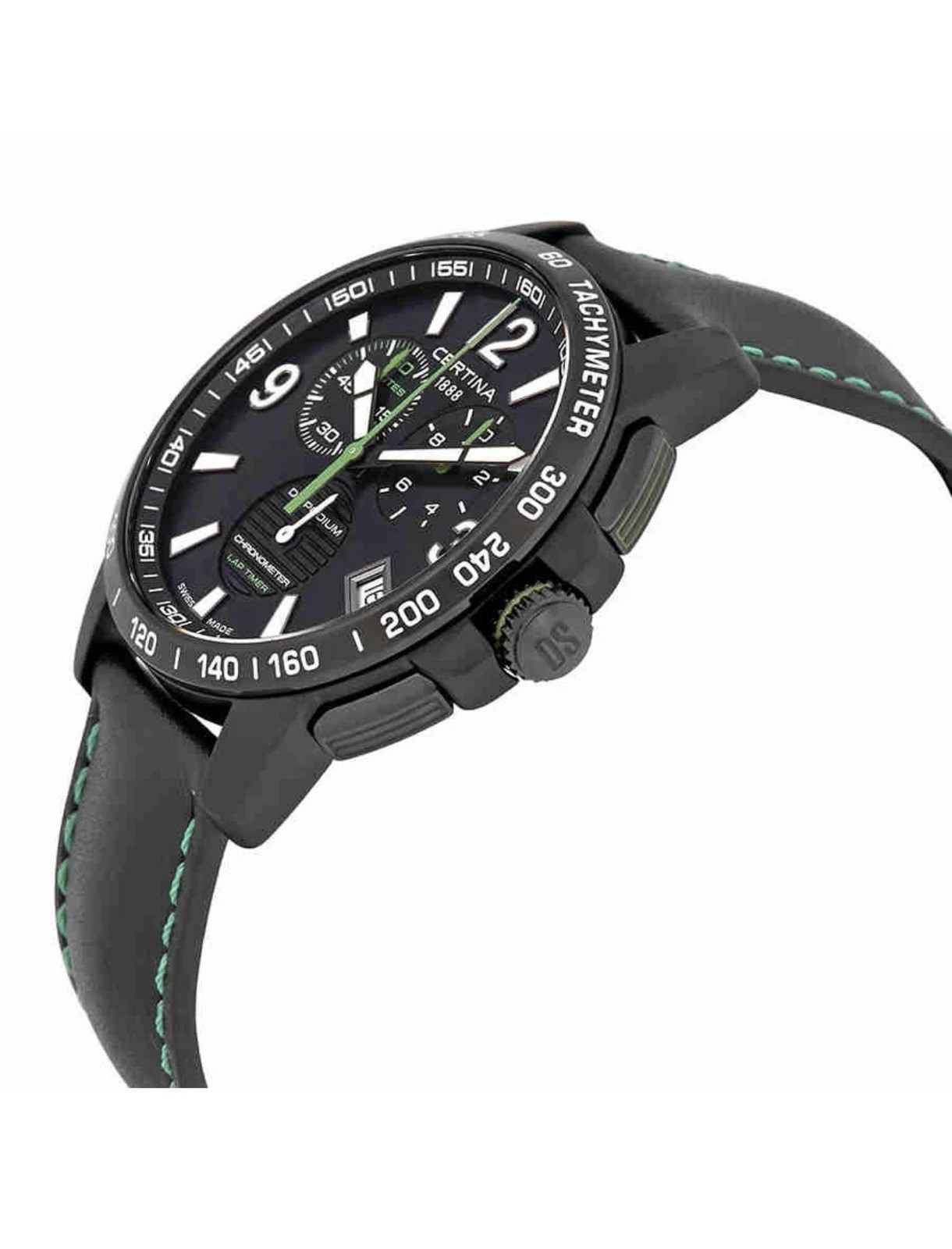 Certina DS Podium Quartz Chronograph 42mm Tachymeter Black Dial Leather Strap