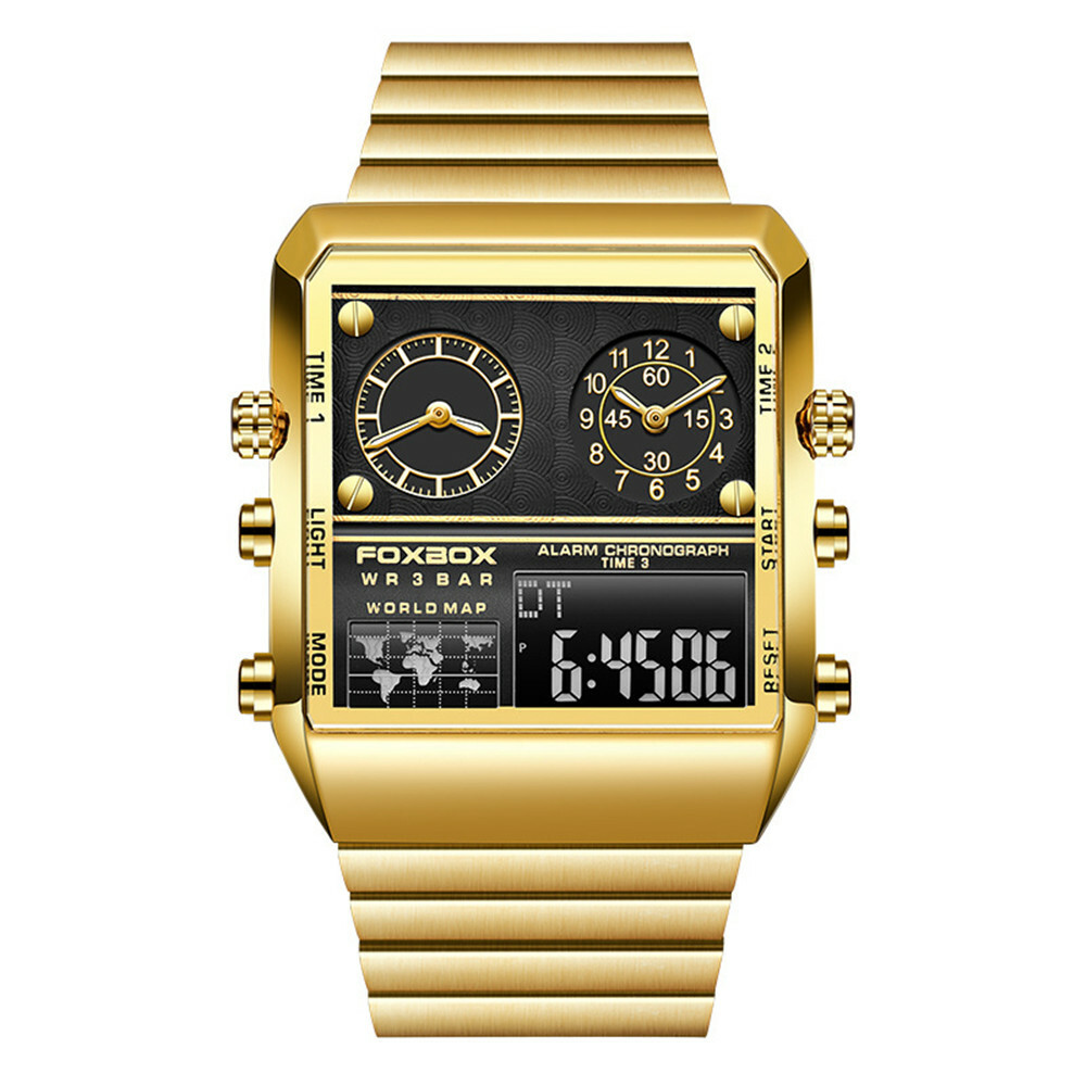 KC LIGE FOXBOX Men Rectangle Watch Steel Quartz Business Digital Wrist Watch