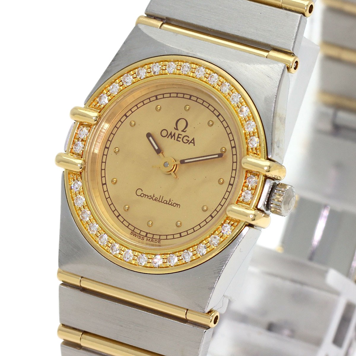 OMEGA Constellation Flat Bezel Diamond Watches Stainless Steel/SSxK18YG Ladies
