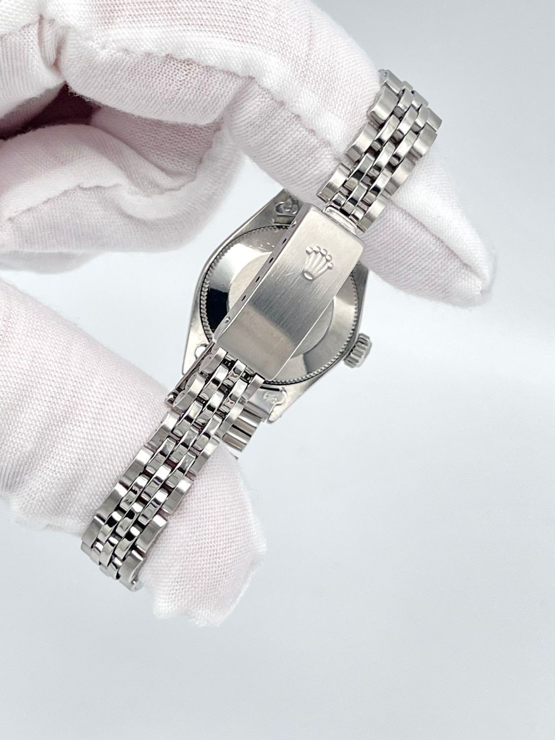 Rolex Oyster Perpetual 24mm 6619 Silver Baton Dial Diamond Bezel Jubilee Box