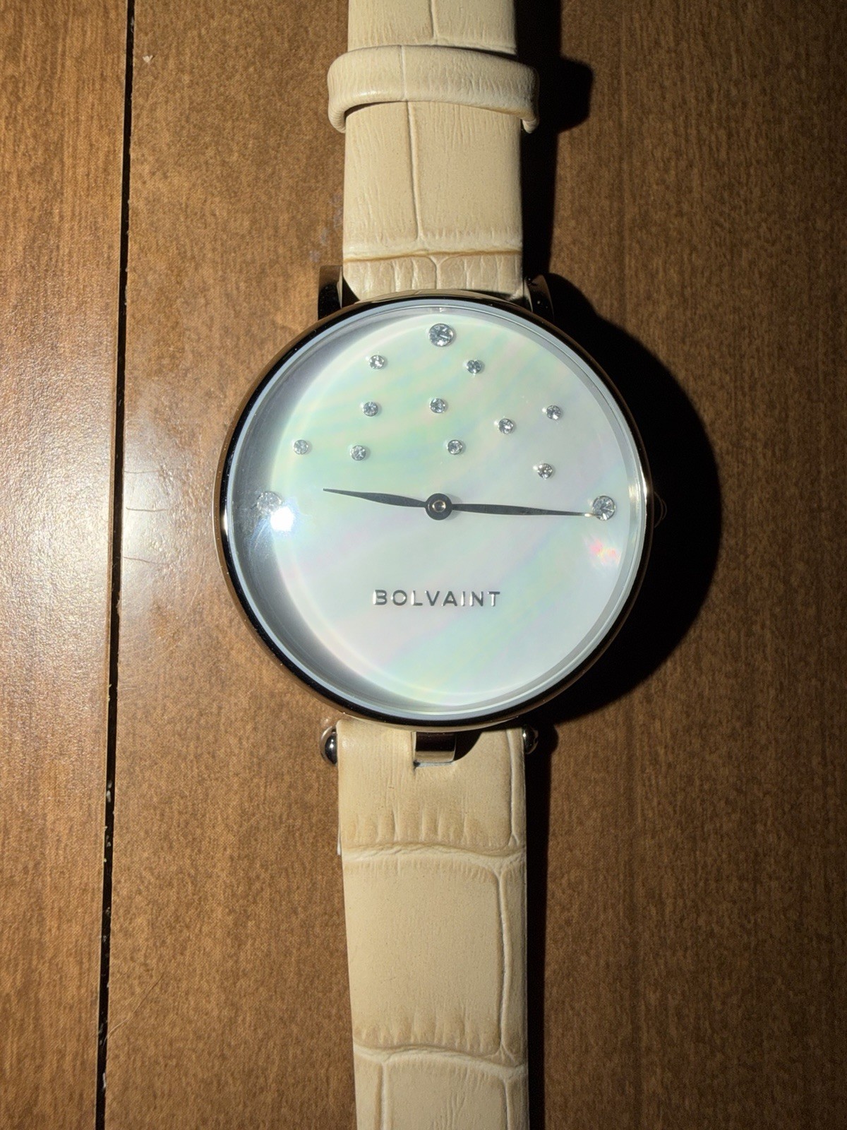 Bolvaint Women’s Dress Quartz Watch Mother of Pearl Dial Beige Leather Strap