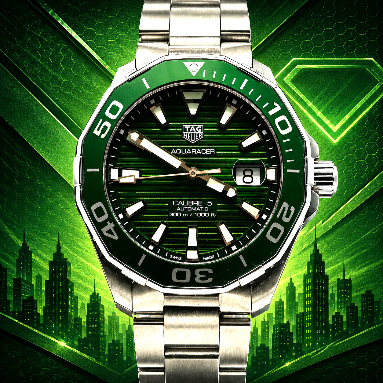 Tag Heuer Aquaracer green ‘Hulk’ automatic Cal 5 watch full set 1 year warranty