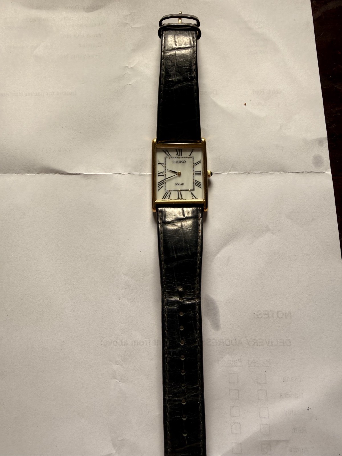 Seiko Solar V115-0BC0 Roman Square White Dial Gold Bezel 28mm – NO RESERVE