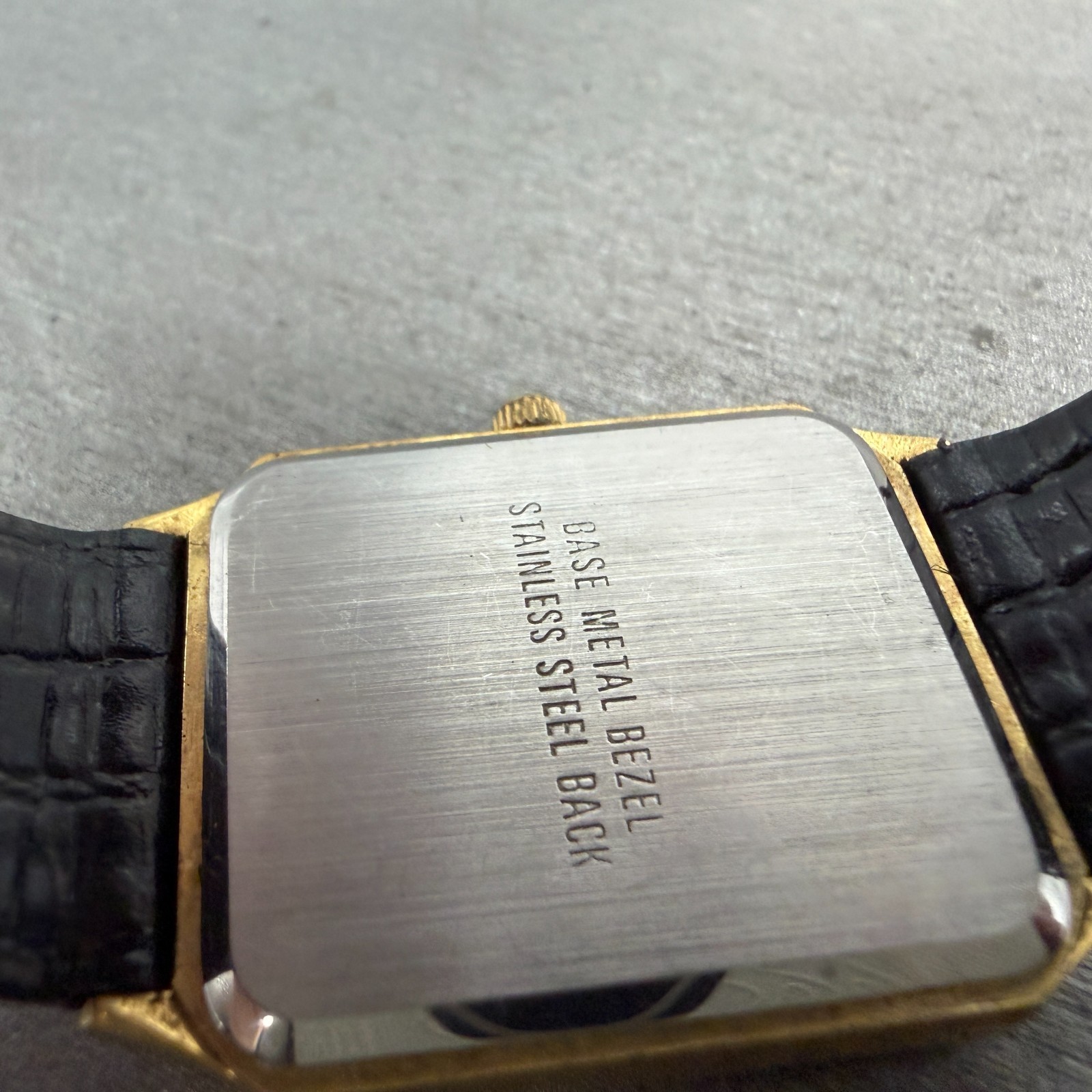 Benrus Tank Watch Men 26mm Black Dial Gold Tone Rectangle Diamond New Battery