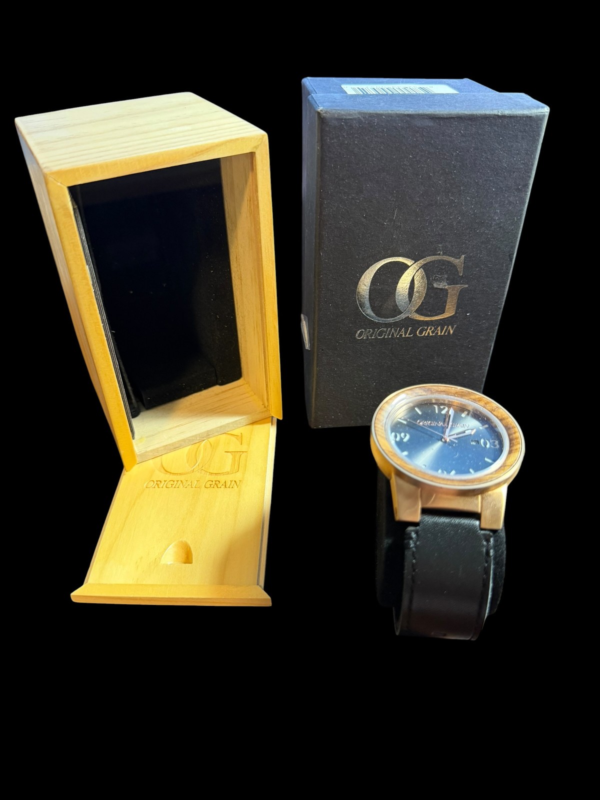 Original Grain OG-10-006-L-b Men’s Wood & Bronze Tone Watch Black Leather Strap