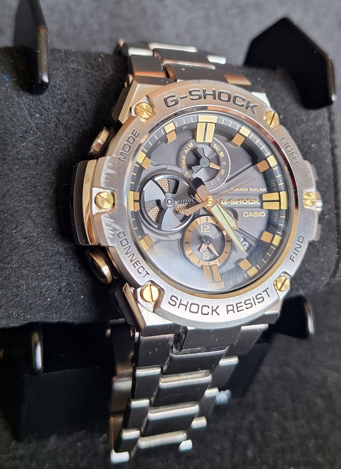 CASIO G-SHOCK GST-B100 G-STEEL Gold Black Solar Watch USED