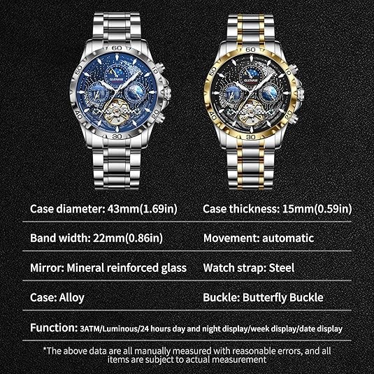 GLENAW Xinghai Series Multifunctional Men’s Mechanical Watch withDate Waterproof