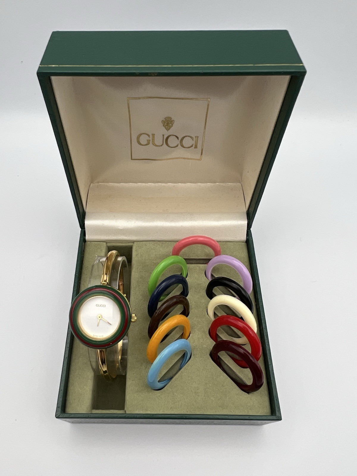 Gucci Change Bezel 11/12.2 Watch 12 Colors Box White Gold Vintage MINT