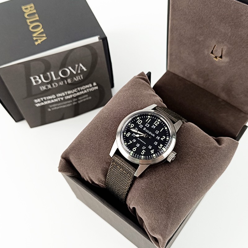 Bulova VWI Special Black Dial Green Nylon 96A259 Men Automatic Watch 39mm
