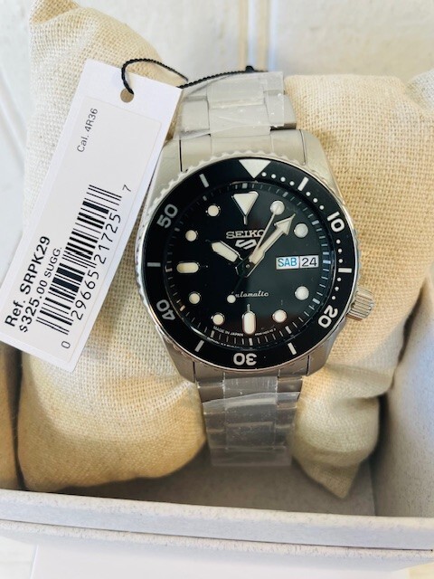 SEIKO 5 SRPK29 Steel Case Black Dial wBracelet DayDate 38mm Automatic Watch $325