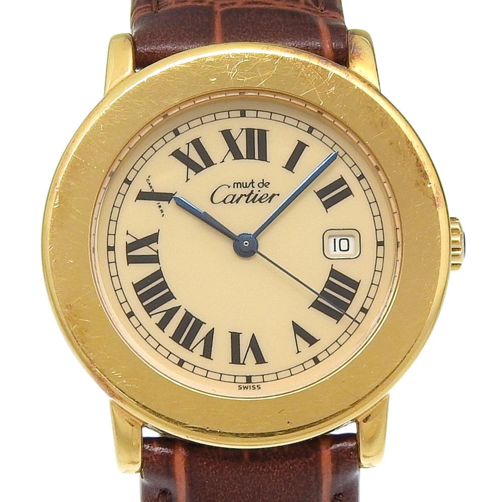 CARTIER Must Rondo Watches W1006822 IvoryDial Plated Gold/leather Quartz A…