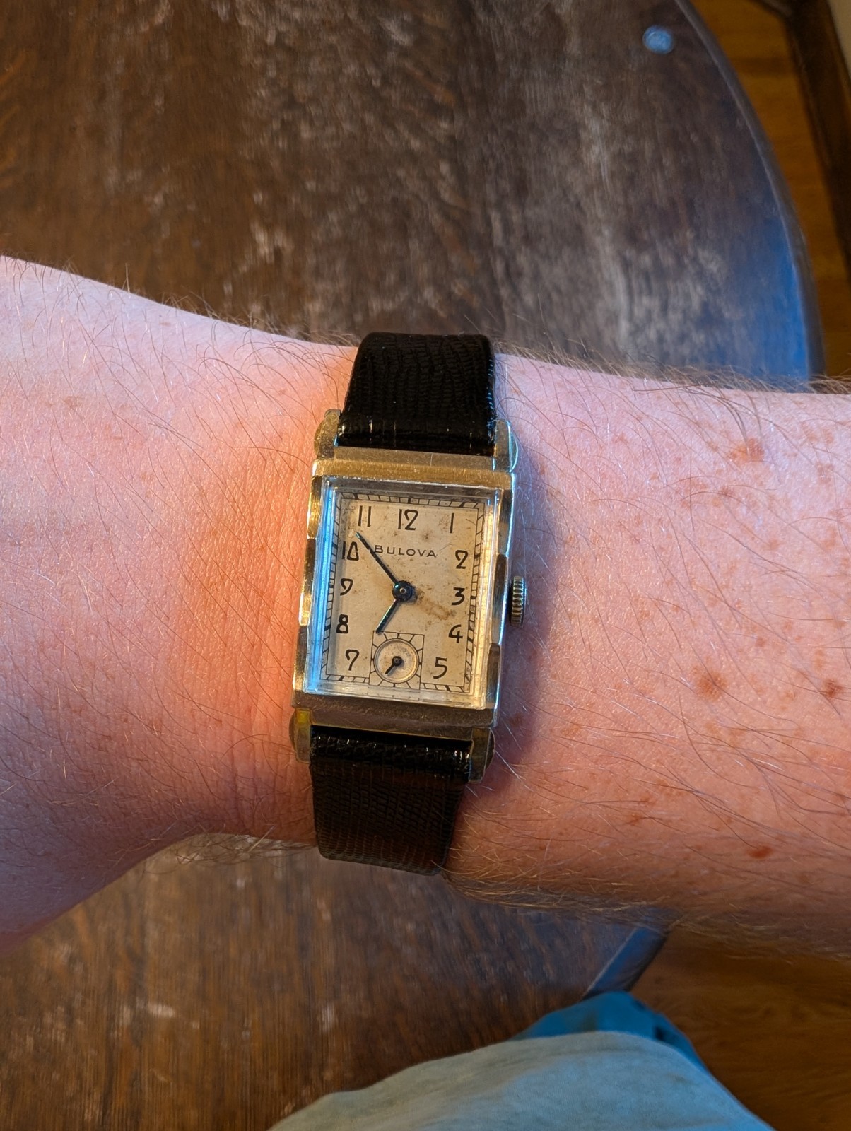 Bulova His Excellency Tank Manual 21j USA made Kreisler Lizard band Running 1948