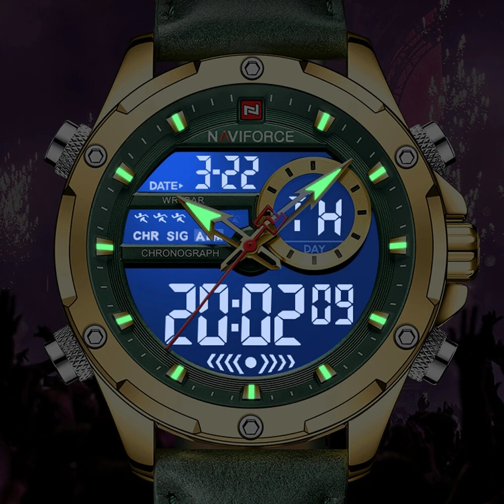 NAVIFORCE Men Digital Watch Chronograph Quartz Wristwatch LED Alarm Sport Watch