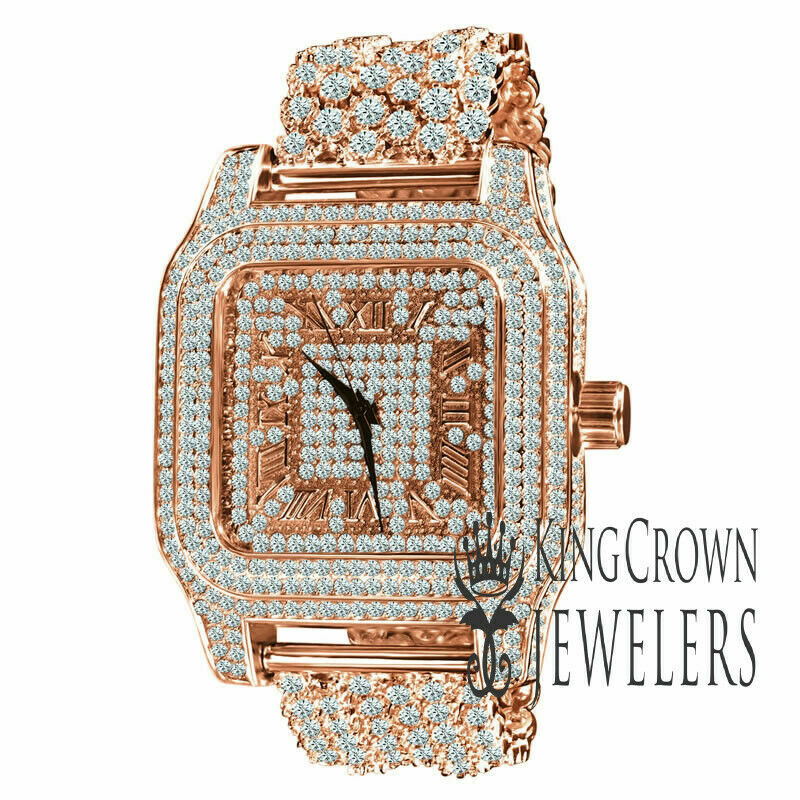 Men’s Square Hot Celebrity Style Copper Rose Gold Tone Full Cz Custom Watch New