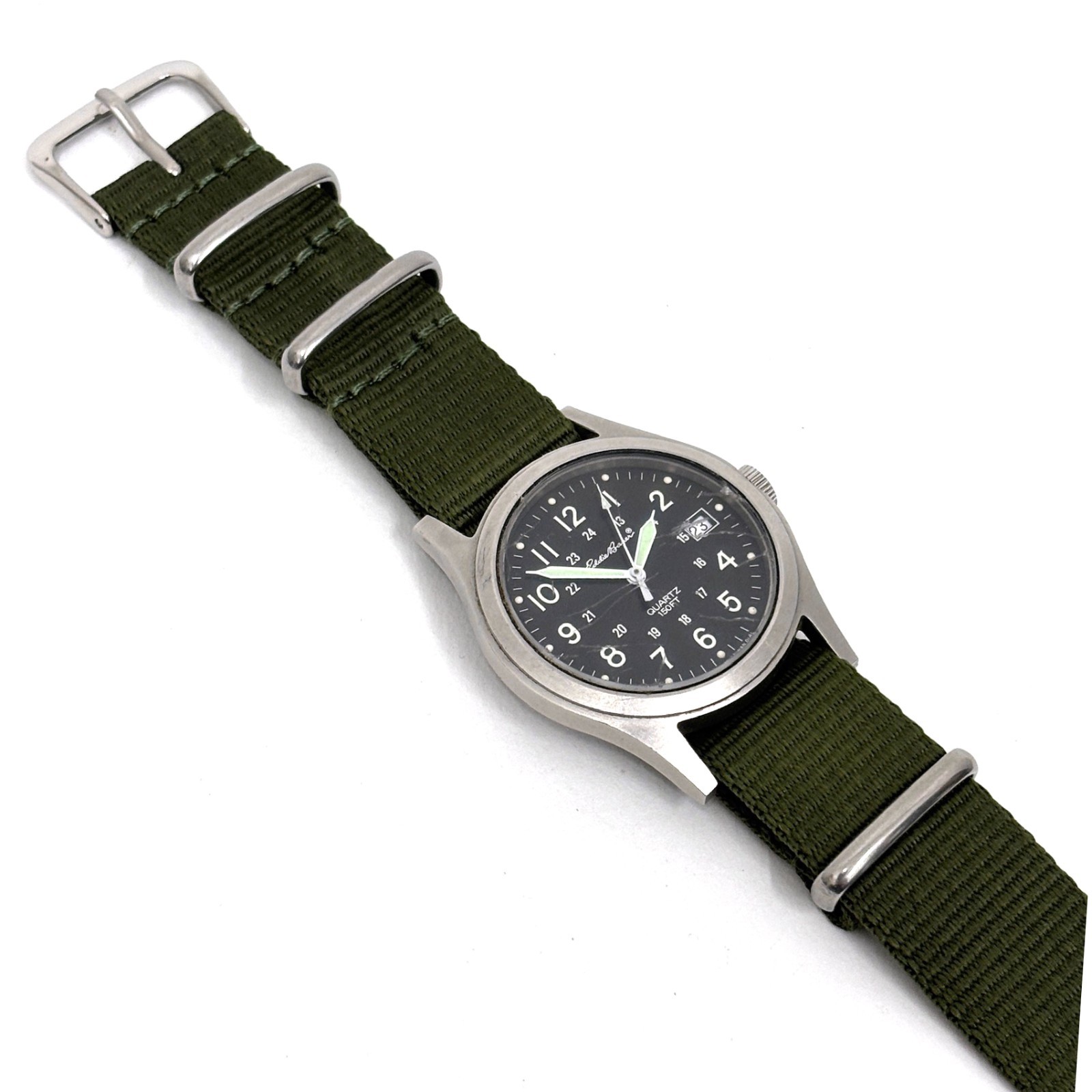 Vintage 90s Eddie Bauer French Quartz Military Field Watch 34mm Date New Battery