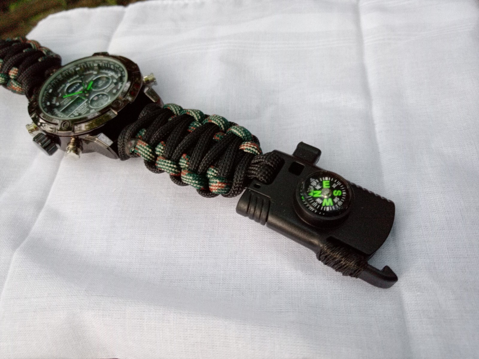 Military Watch Tactical Paracord Buckle Knife Whistle Fire Starter FishLine Hook