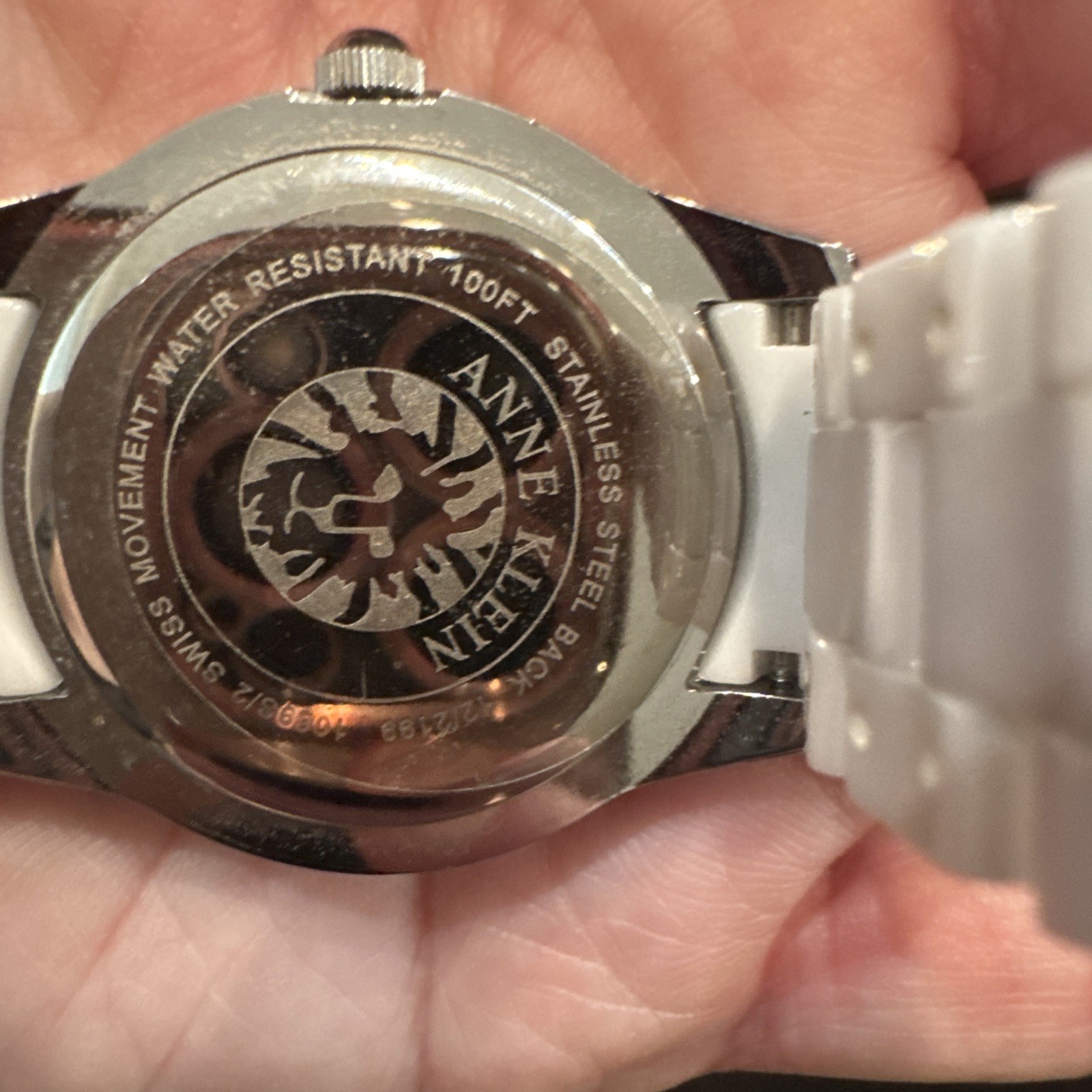 Anne Klein 12/2199 White Ceramic Band Crystal Accented NEEDS BATTERY