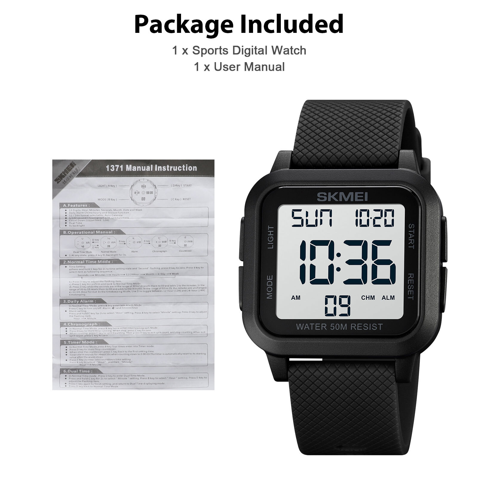 Men’s Military Sports Watch LED Screen Large Digital Face Waterproof Wristwatch