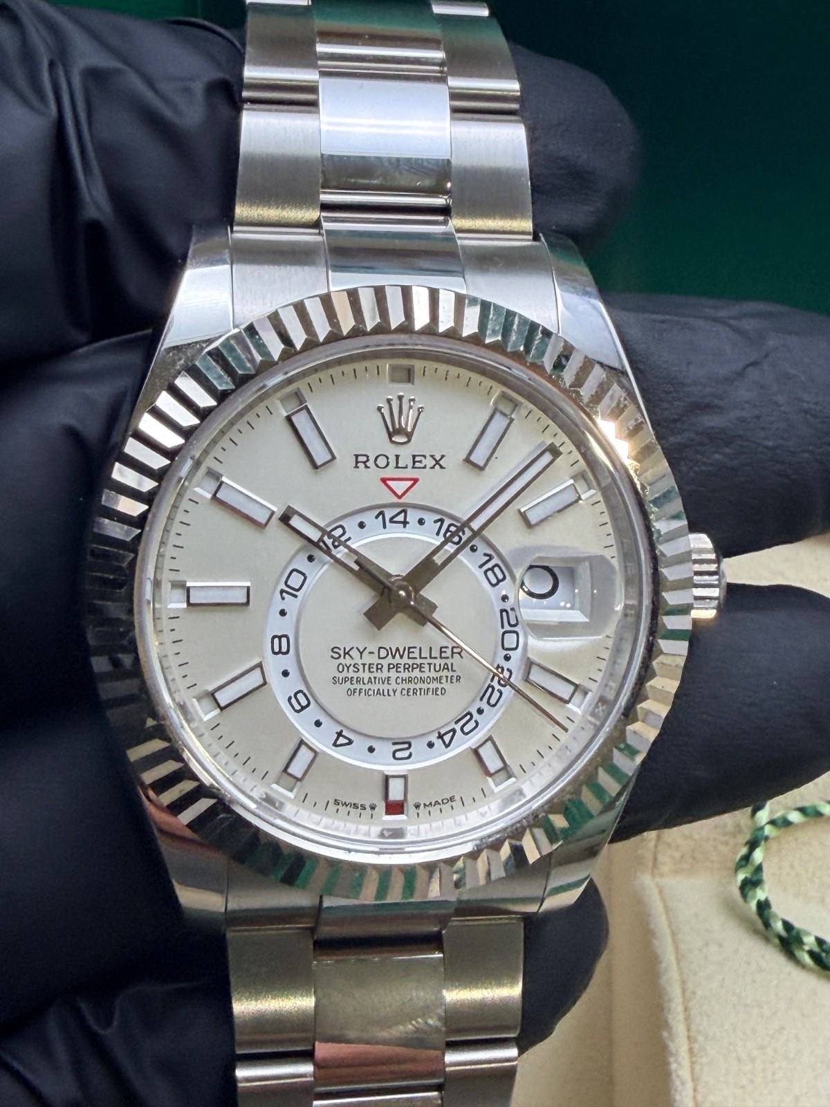 Rolex 2023 Sky-Dweller 326934 Silver Oyster Bracelet with Silver Bezel warranty