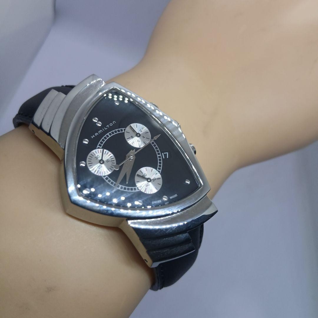 NEW Battery HAMILTON Ventura Chronograph H24412732 Quartz Black Dial black belt