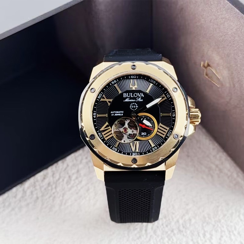 Bulova Marine Star A 98A272 Black Gold Dial Rubber Strap Automatic Men’s Watch