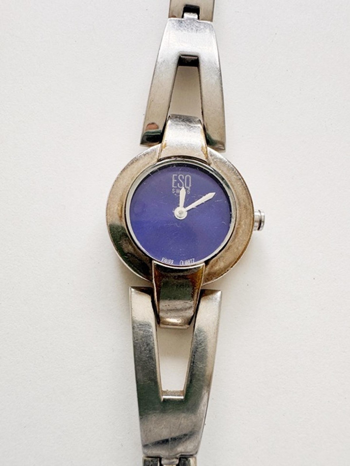 ESQ Swiss Quartz Ladies Watch 22mm Purple Blue Dial Stainless Steel Working