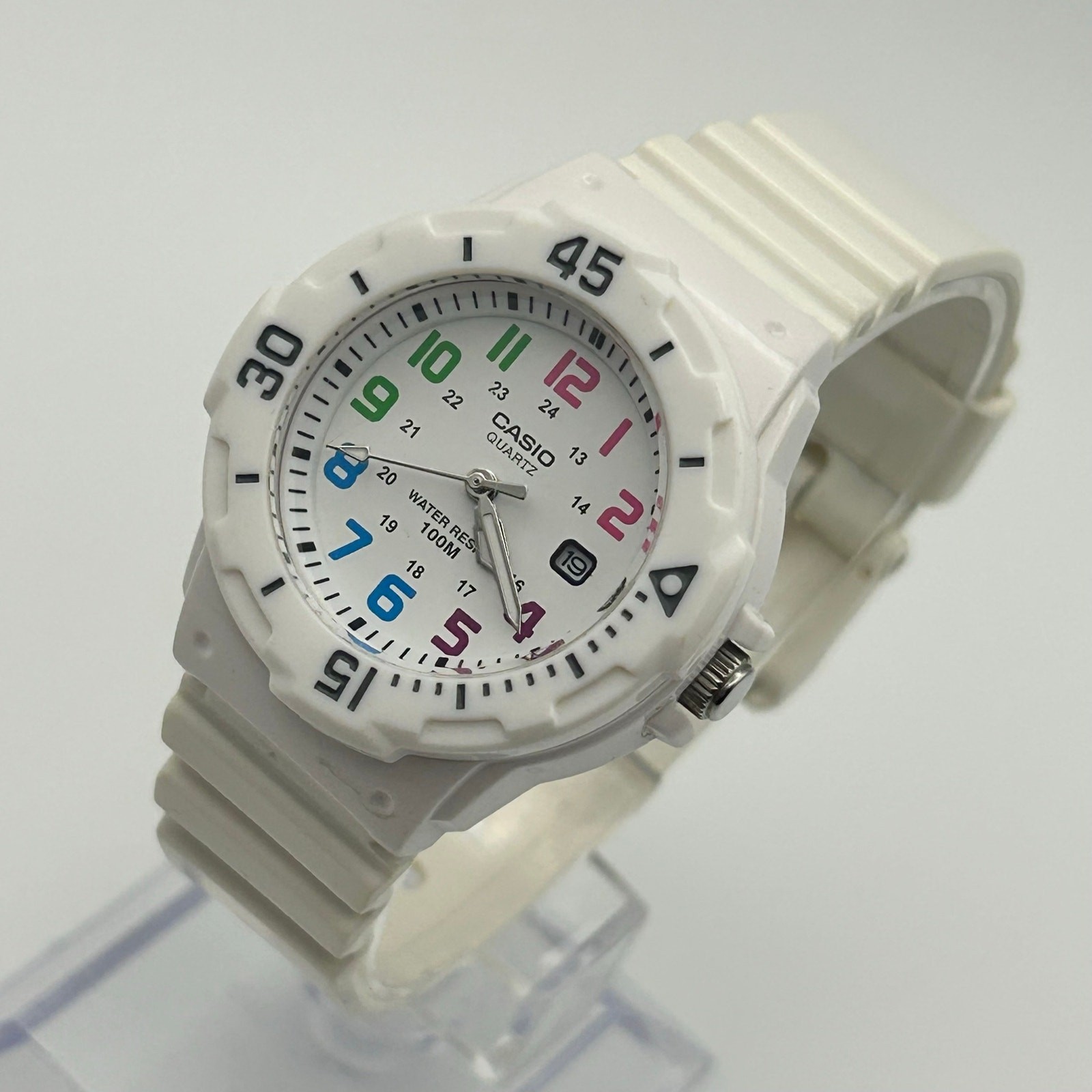 Casio LRW-200H White Colorful Numerical Dial 100M WR Working New Battery