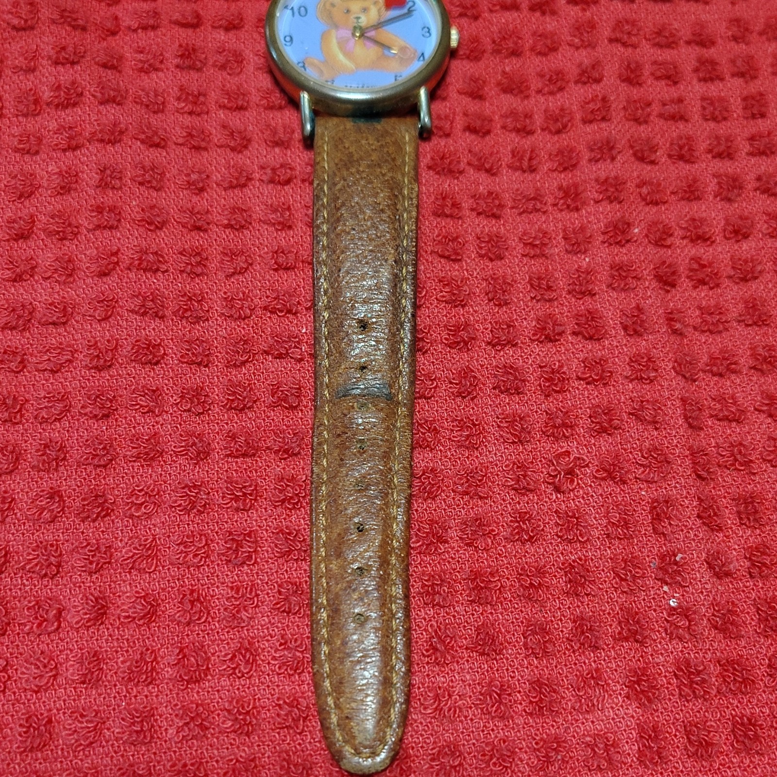 Valdawn Kids Quartz Analog Teddy Bear Dial Blue Brown Leather Gold 24-27.9mm