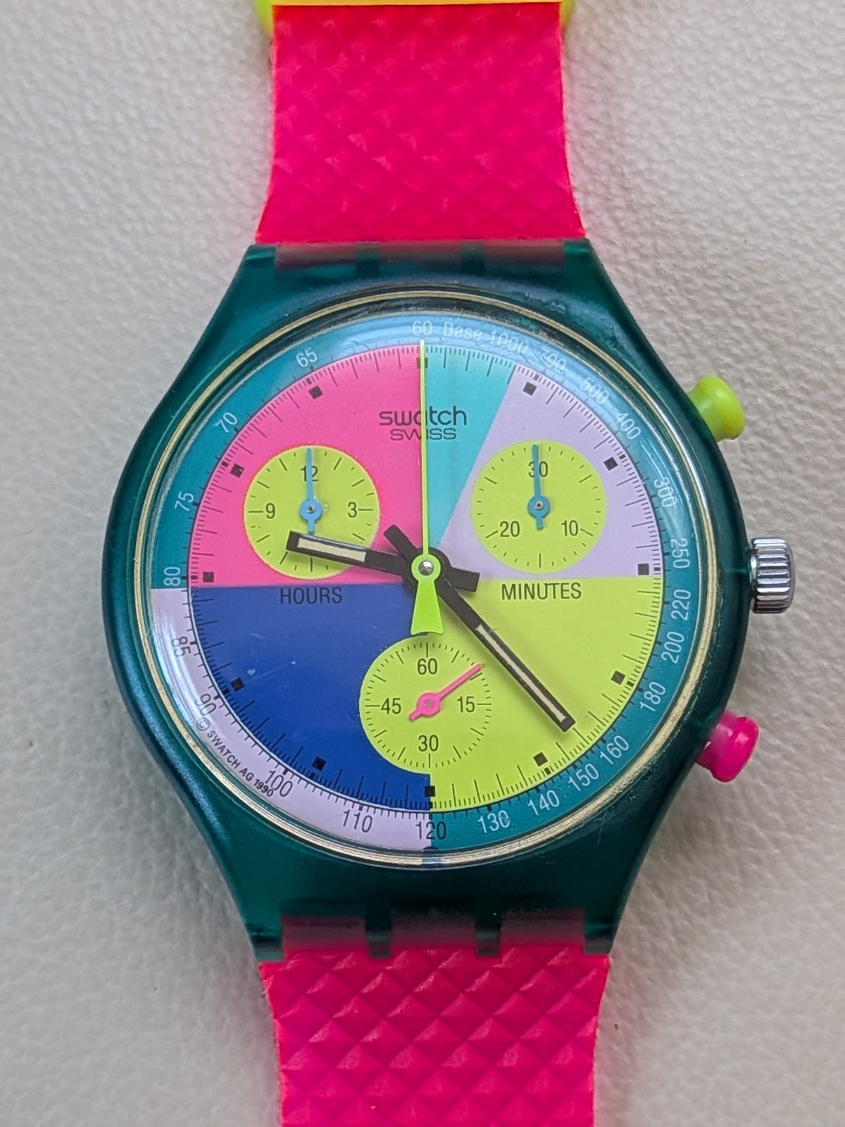 1991 Swatch Chrono Flash Arrow SCL100 Working Great. New Official Band