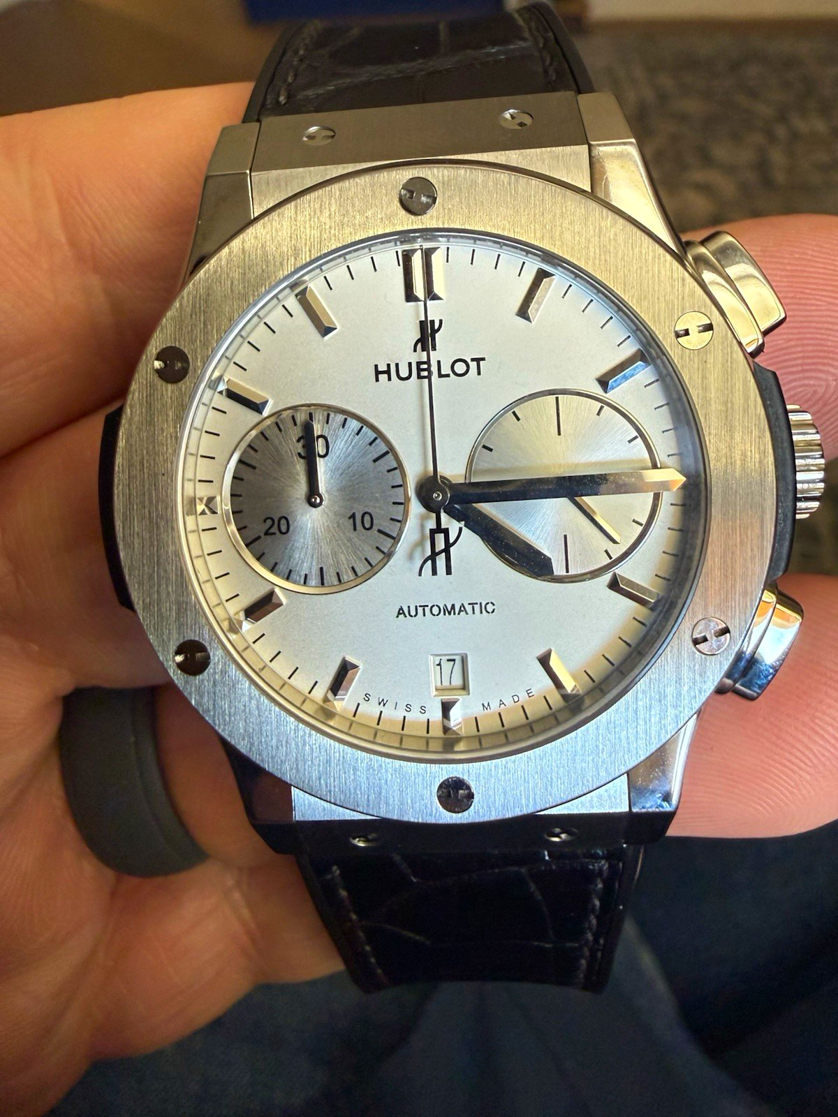 Hublot Classic Fusion Automatic Titanium 45mm Silver Dial Black Strap Date 50m
