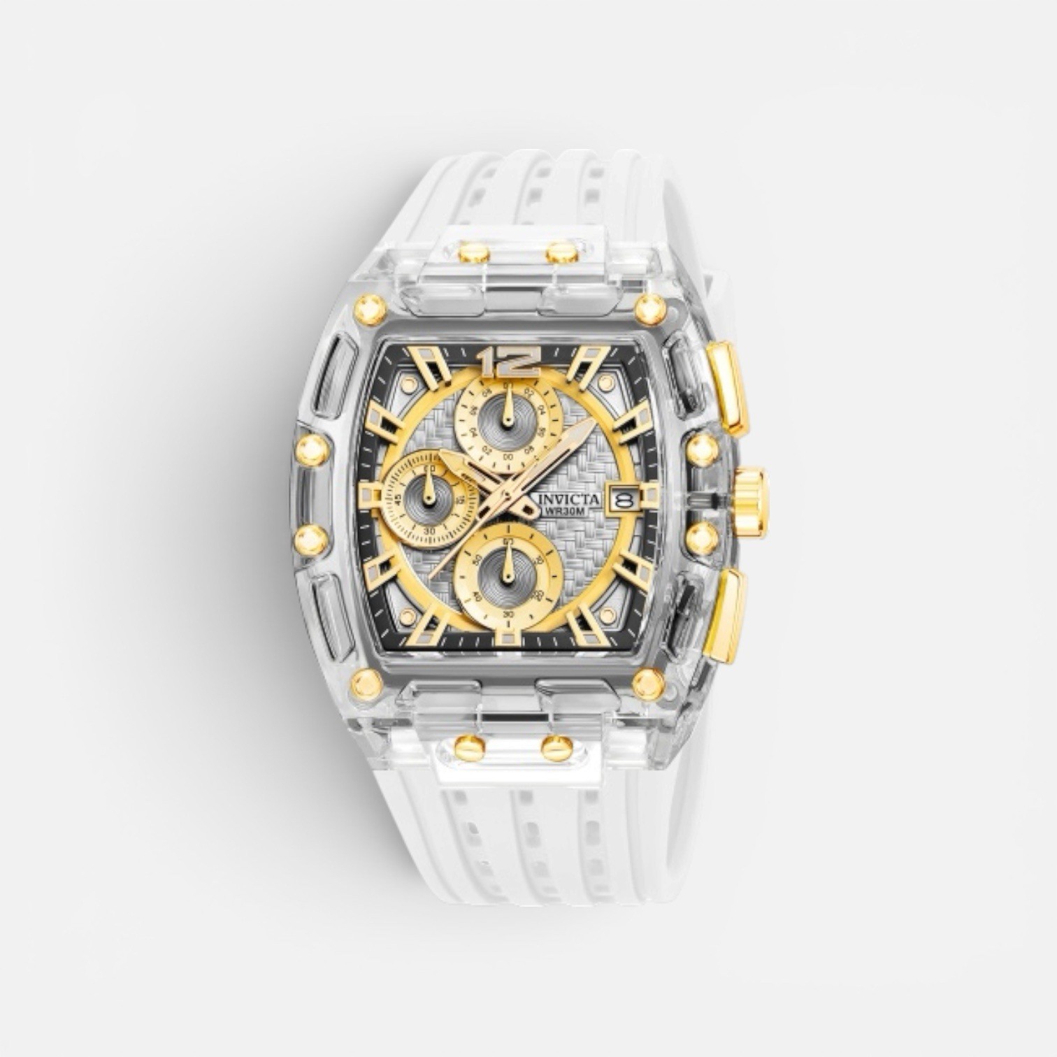 Invicta S1 Rally 70147 Men’s Watch 42mm Clear Gold White Silicone New Box