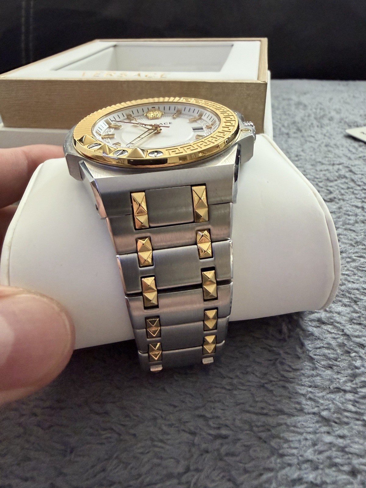 Versace Two-Tone Swiss Made Quartz Date Watch 50m w/ Box & Papers