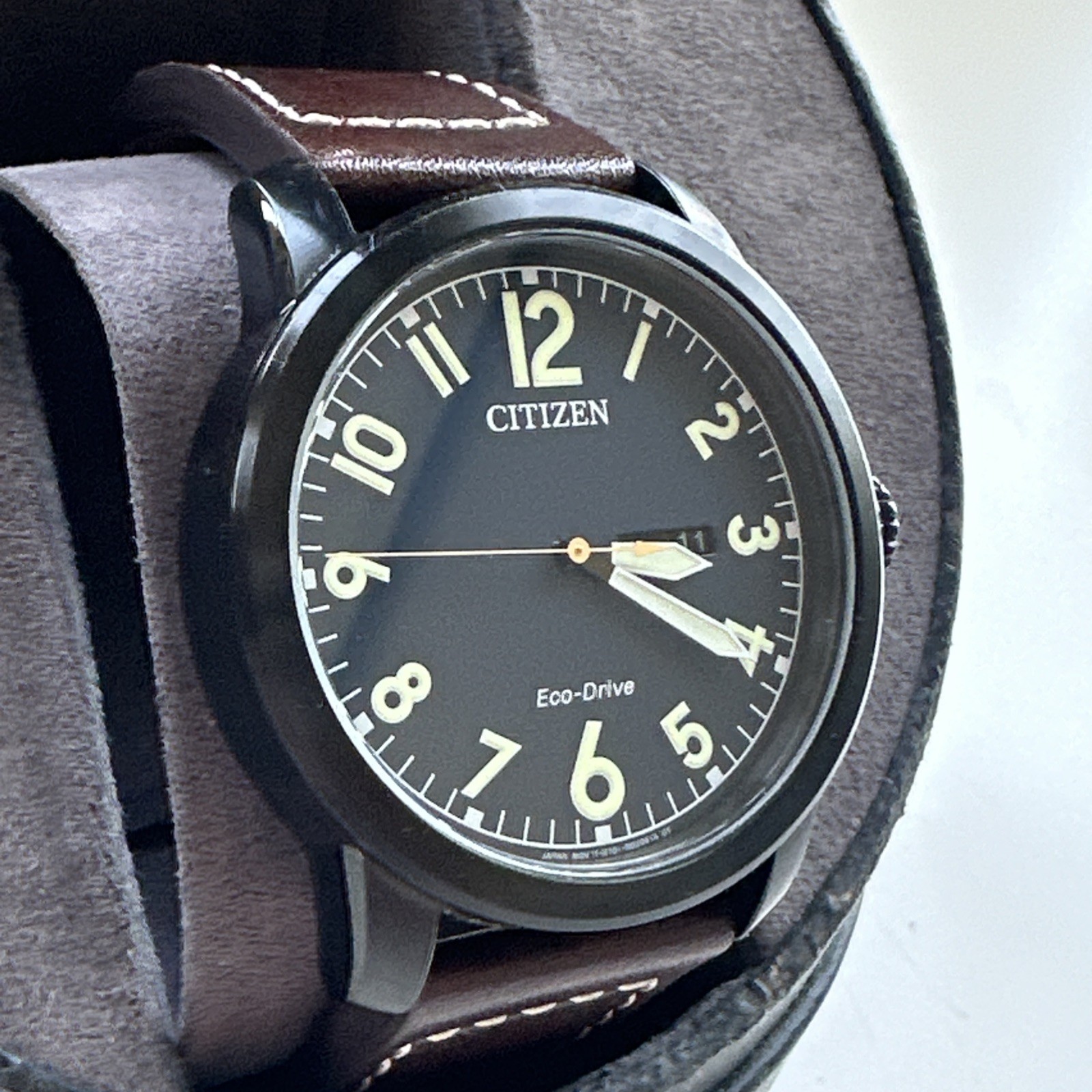 Citizen Men’s Garrison Day Date Window Brown Eco-Drive Watch 42MM BM8478-01L