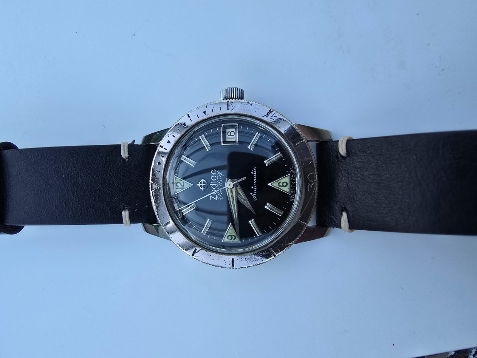 Zodiac Sea Wolf, Vintage 1960’s, 722-916, Hacking, Black Dial, Date, Serviced