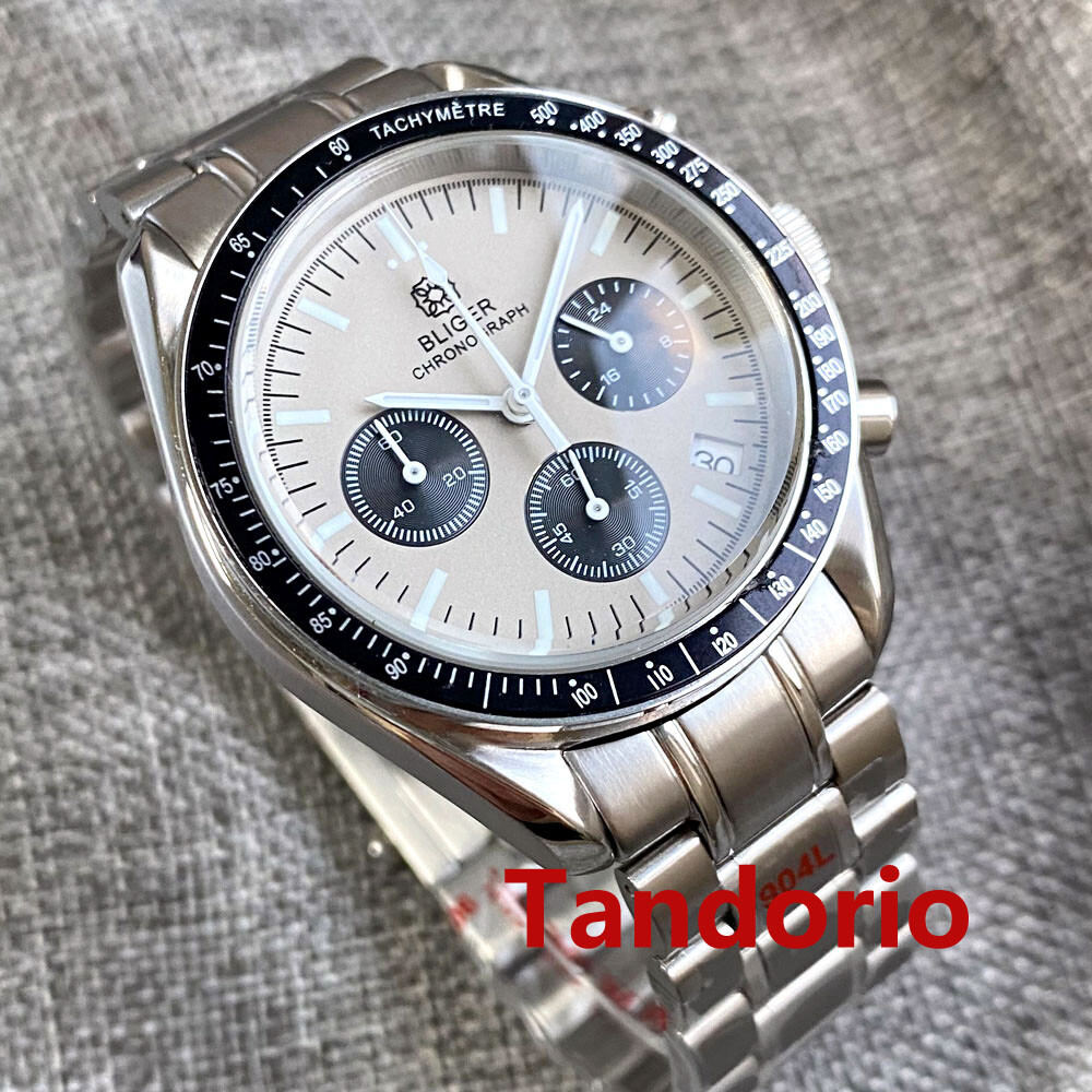 Bliger 40mm VK63 Quartz Full Functional Chronograph Watch Glide Folding Clasp