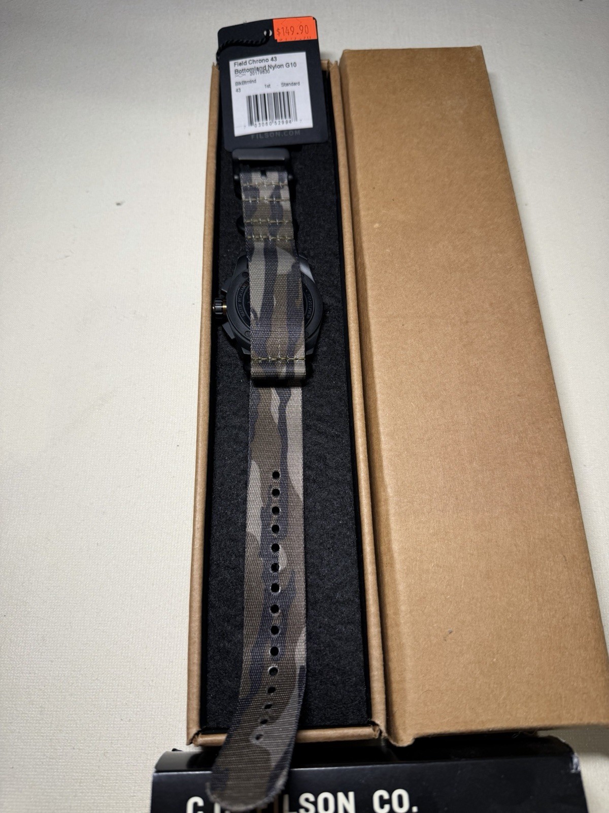 Filson Field Chronograph 43 Black PVD Bottomland G10 NATO Watch NOS Box 43mm