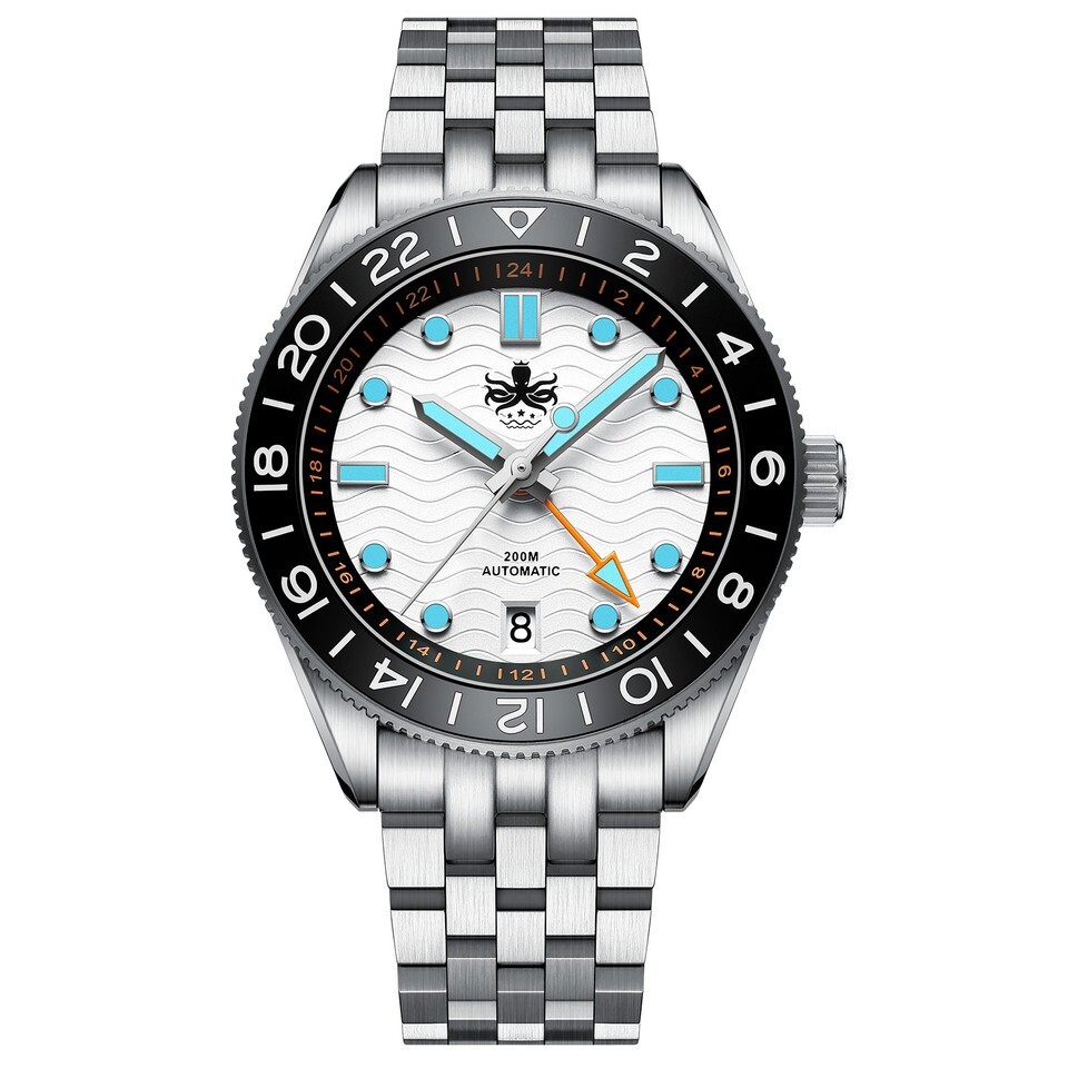 PHOIBOS Wave Master GMT PY049E Men’s Diver Watch White Dial Stainless Steel 300m
