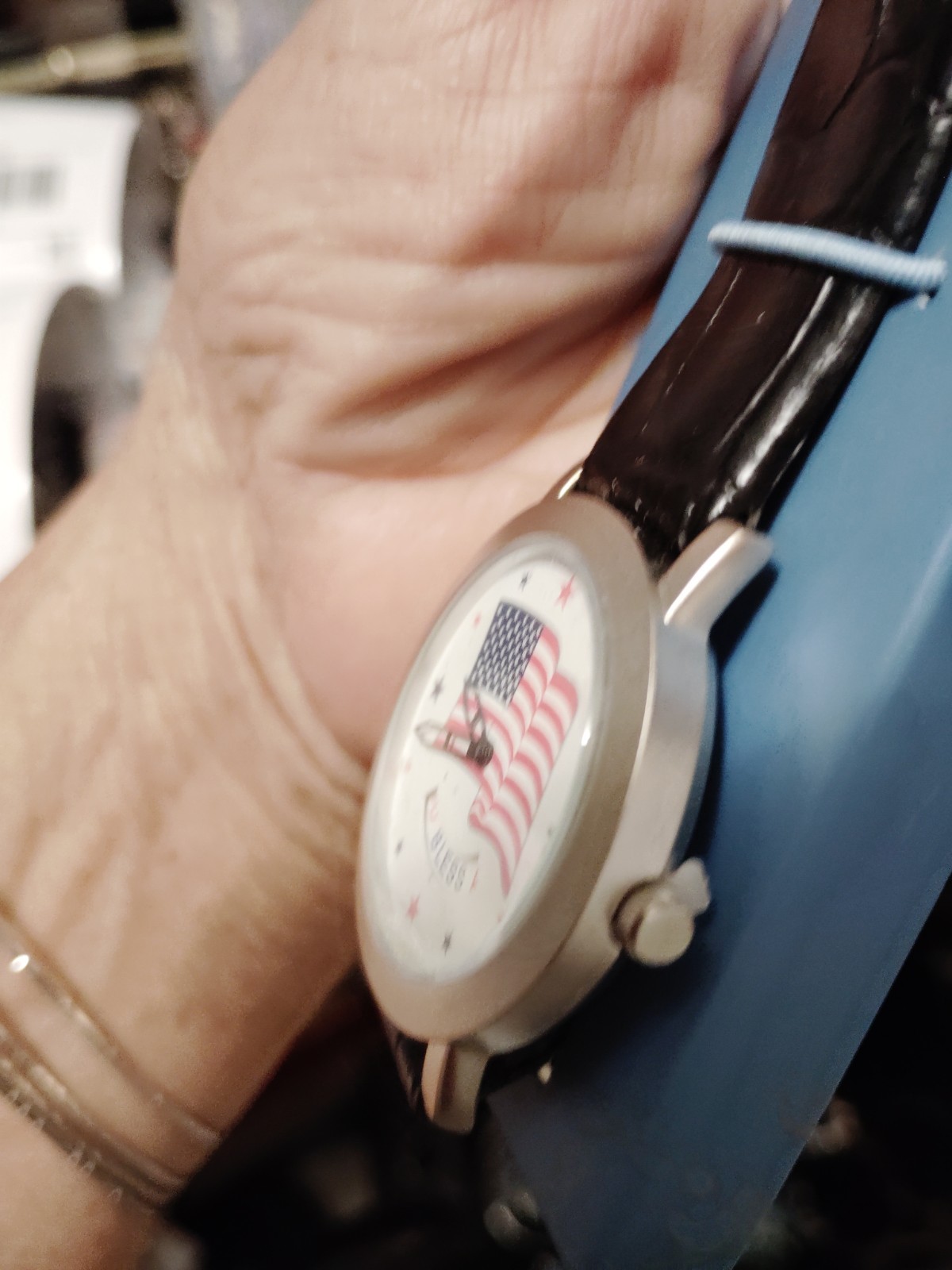 Avon Land That I Love Patriotic Quartz Watch 25mm Black Leather Strap w/ Box