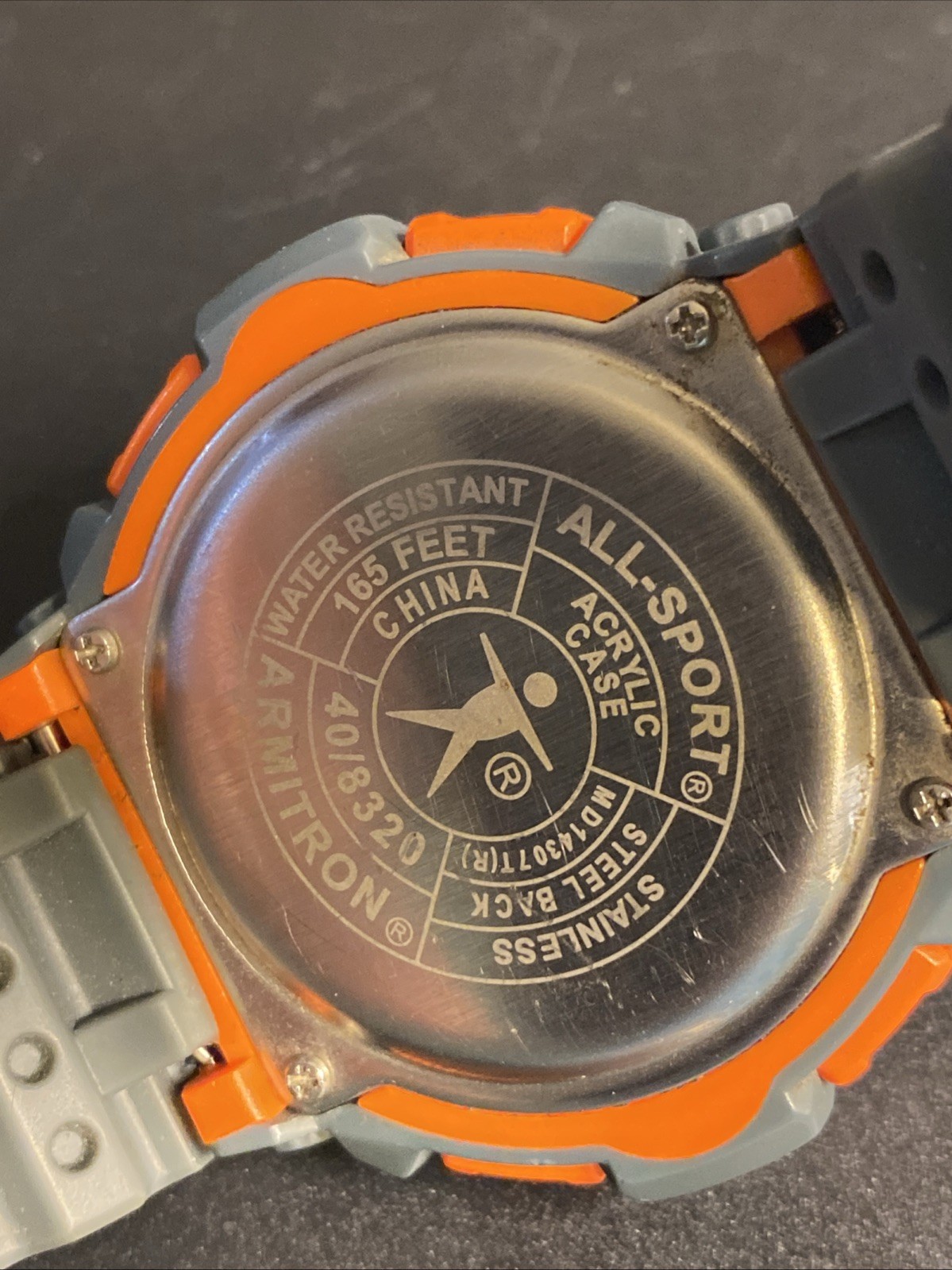 Armitron Pro Sport Watch Men 50mm Gray Orange Digital Day Date 100M New Battery