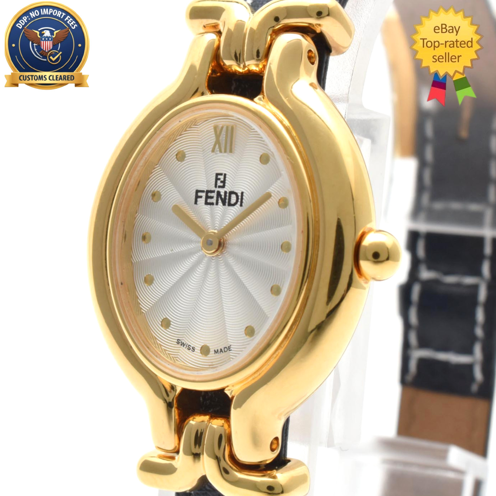 Vintage [MINT] FENDI 640L Silver White Dial Gold Quartz Women’s 23mm Watch JAPAN