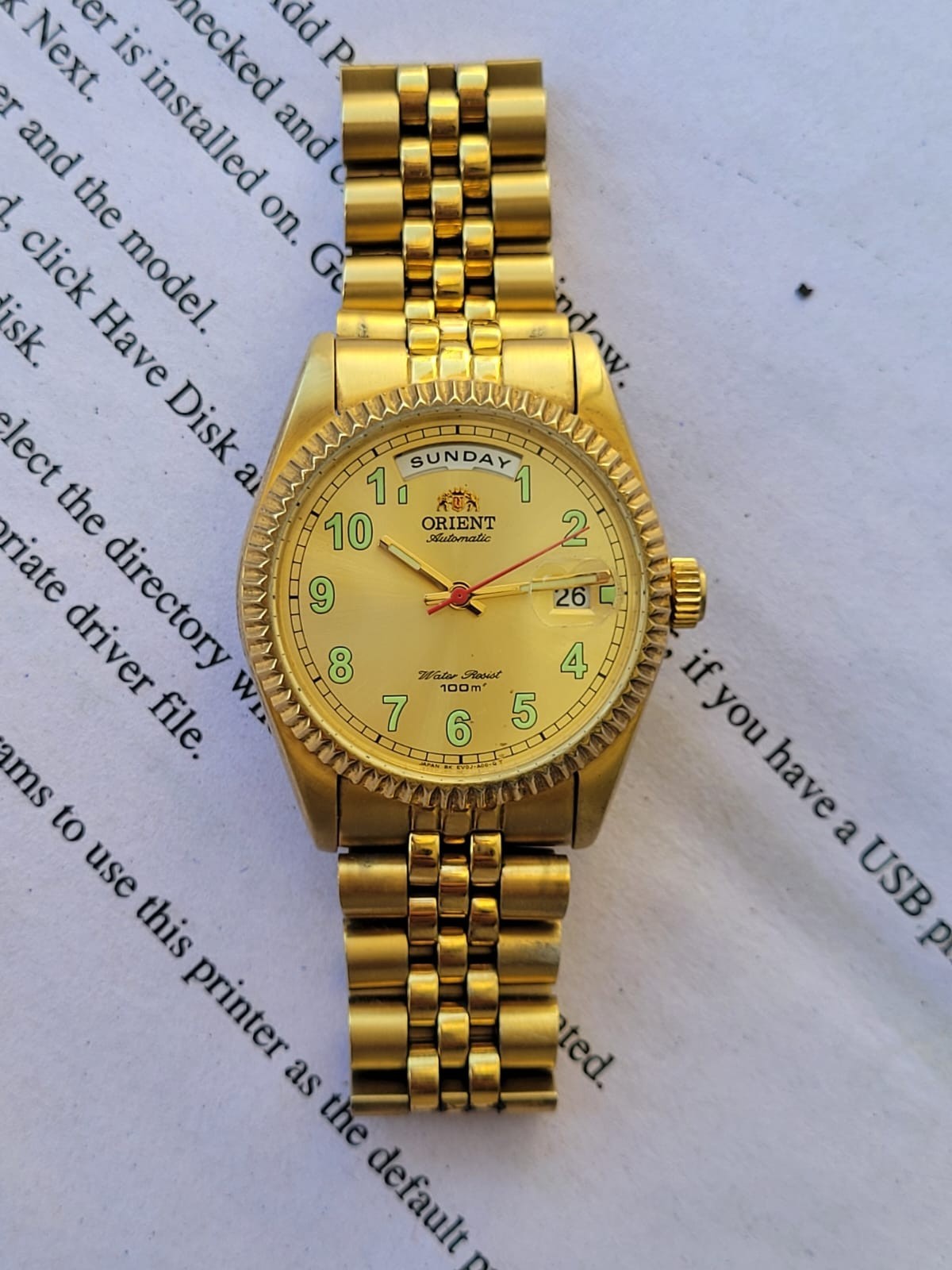 Orient President Gold Plated Fluted Bezel EV0J-A0-B Automatic Vintage Watch