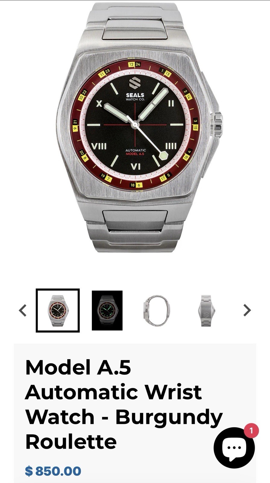 Seals Watch Co Company Model A.5 Automatic Men’s Wrist Burgundy Roulette Michael