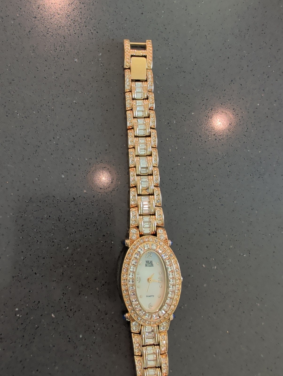 Nolan Miller Glamour Collection Gold Tone Clear Crystal Watch Needs Battery Q153